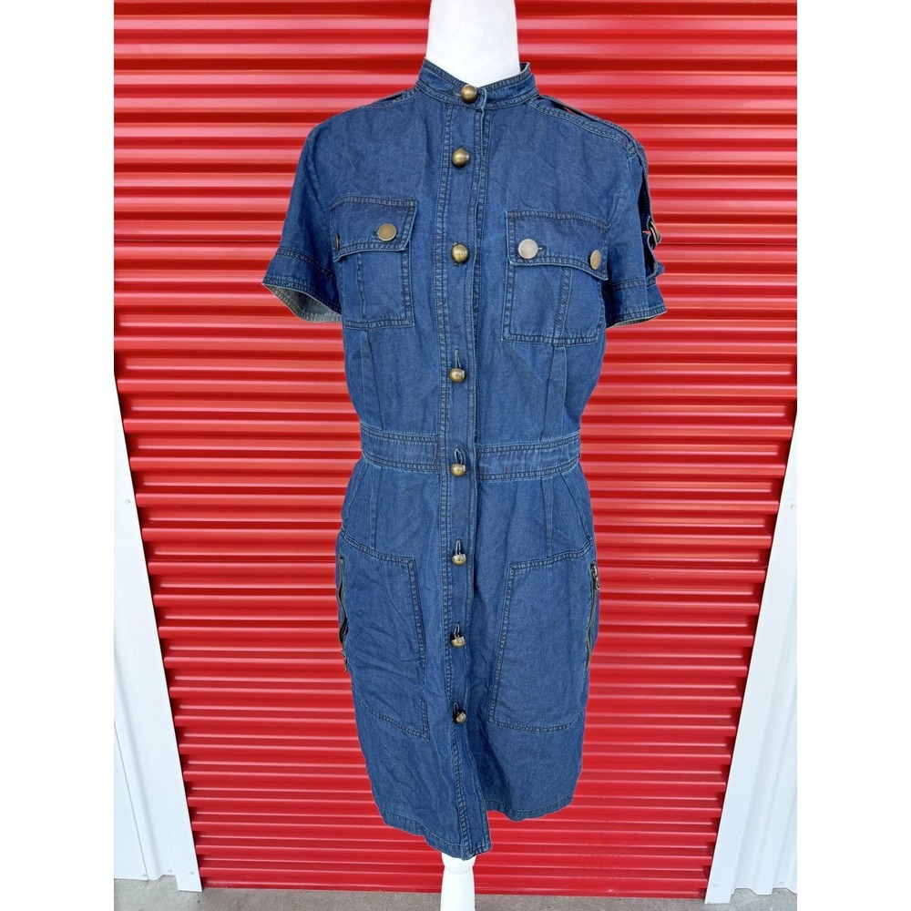 Lanvin X Acne Shirt Dress Womens 38 Blue Denim Military Short Sleeve Italy